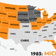 Illustration for article titled Map: Six Decades of the Most Popular Names for Boys, State-by-State
